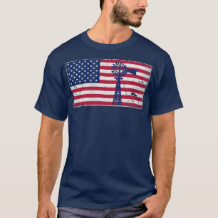 Patriotic American Flag Windmill USA 4th of July T-Shirt