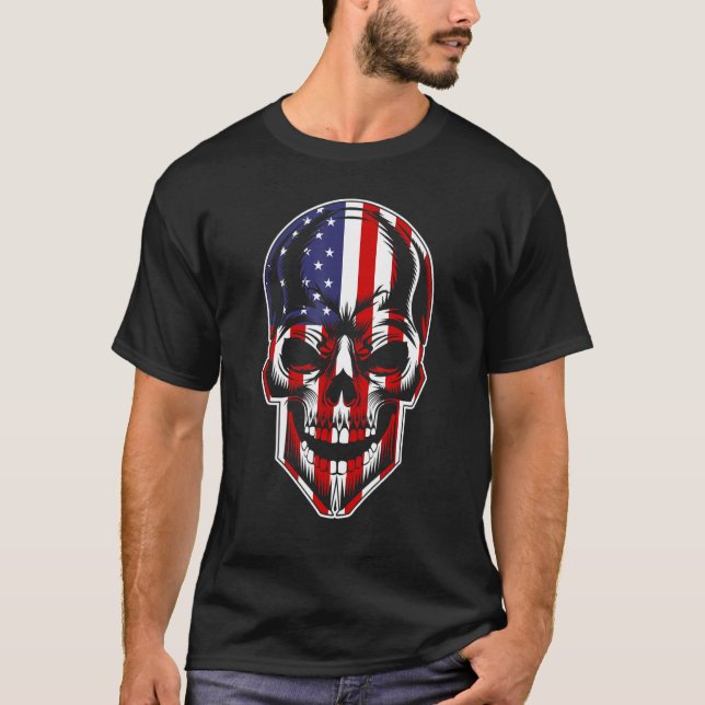 Patriotic American Flag with Skull Bundle for Men  T-Shirt (Front)