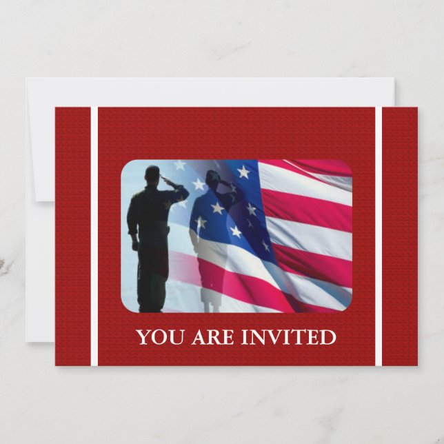 Patriotic American Flag with Veteran Soldier Invitation (Front)