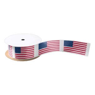 Patriotic American Flags Ribbon Satin Ribbon