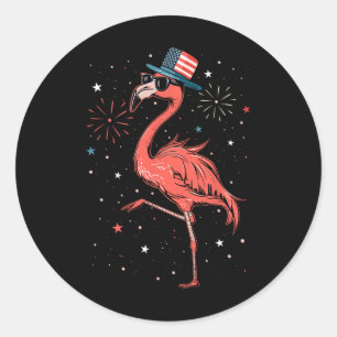 Patriotic American Flamingo Dancing Usa Flag 4th O Classic Round Sticker