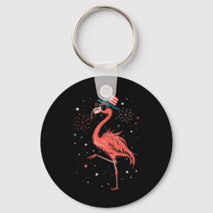 Patriotic American Flamingo Dancing Usa Flag 4th O Key Ring