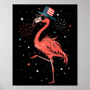 Patriotic American Flamingo Dancing Usa Flag 4th O Poster