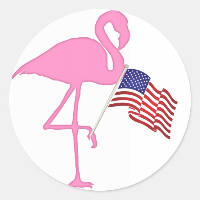 Patriotic American Flamingo with Flag Classic Round Sticker (Front)