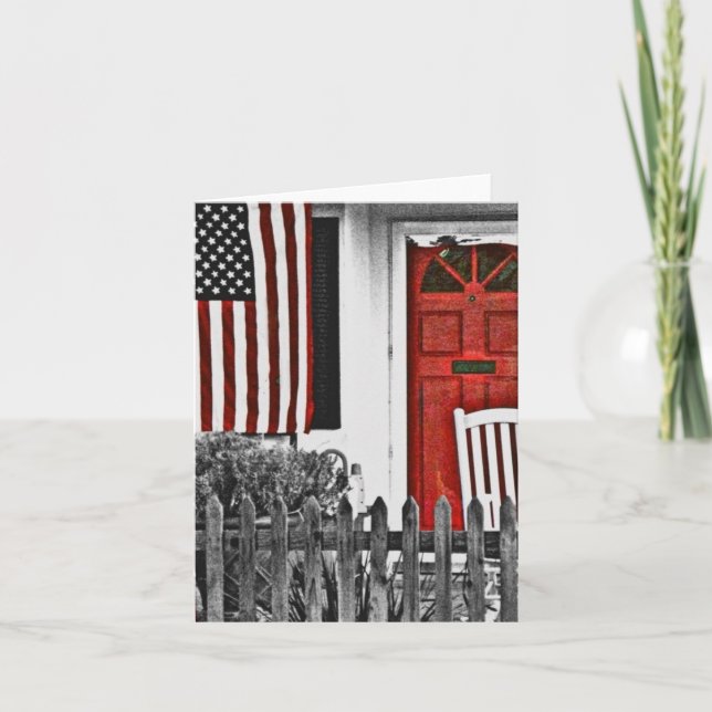 Patriotic American Front Porch Note Card (Front)
