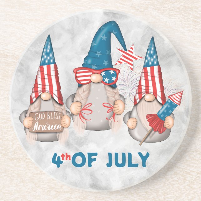 Patriotic American Gnomes 4th Of July Coaster (Front)