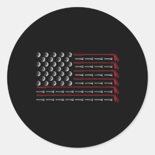 Patriotic American Golfer Gift Usa Flag Golf Club Classic Round Sticker