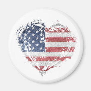 Patriotic American Heart in Grunge Magnet