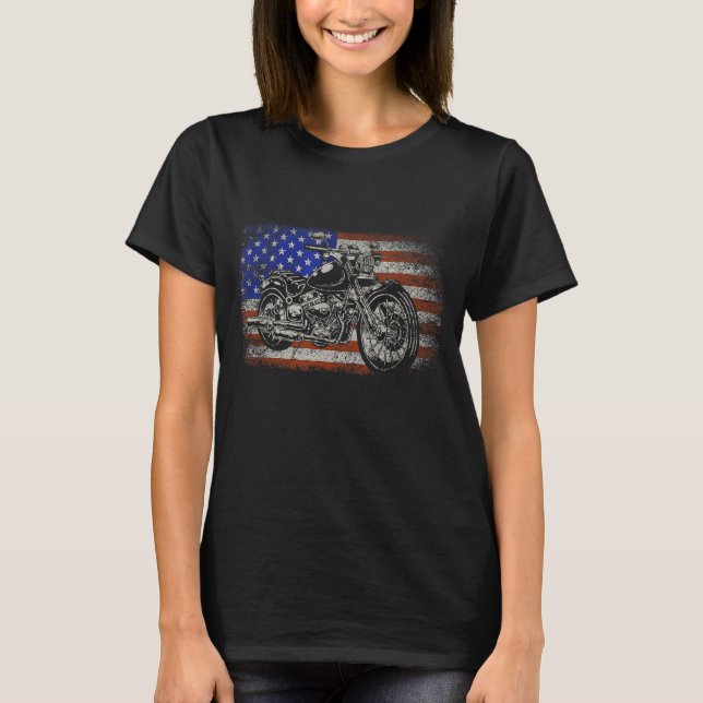 Patriotic American Motorcycle Rider Gift US Flag B T-Shirt (Front)