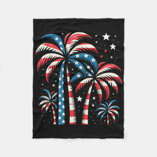 Patriotic American Palm Trees Summer Usa Flag 4th  Fleece Blanket