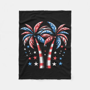 Patriotic American Palm Trees Usa Flag Summer 4th Fleece Blanket