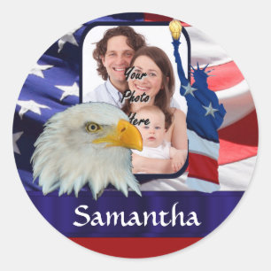 Patriotic American photo template Classic Round Sticker