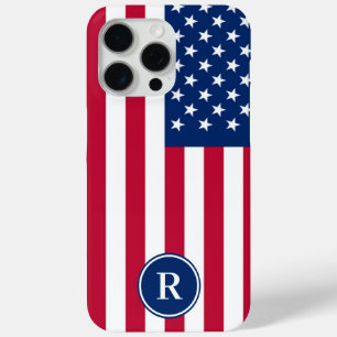 Patriotic American  Red White Blue Custom Monogram iPhone 15 Pro Max Case