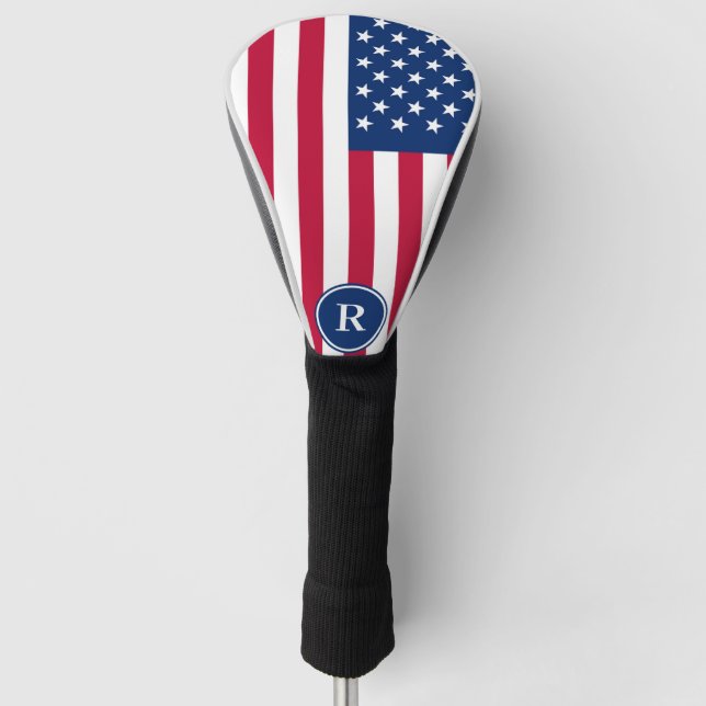Patriotic American  Red White Blue Custom Monogram Golf Head Cover (Front)