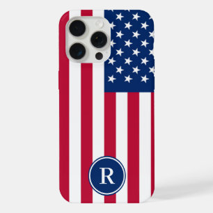 Patriotic American Red White Blue Custom Monogram iPhone 15 Pro Max Case