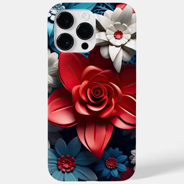 PATRIOTIC AMERICAN RED WHITE BLUE FLOWERS Case-Mate iPhone CASE (Back)