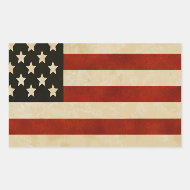 Patriotic American Rustic and Proud Flag Rectangular Sticker (Front)
