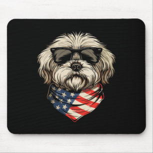 Patriotic American Shih Tzu Usa Flag Dog 4th Of Ju Mouse Pad