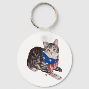Patriotic American Shorthair Tabby Cat Key Ring