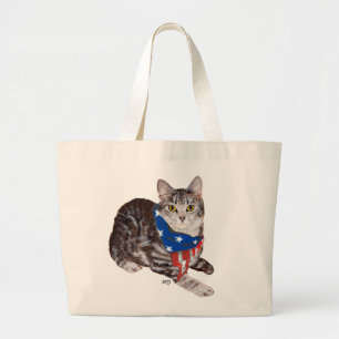 Patriotic American Shorthair Tabby Cat Large Tote Bag