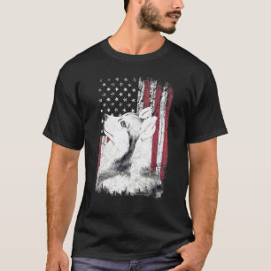 Patriotic American Siberian Husky Dog Usa Flag T-Shirt