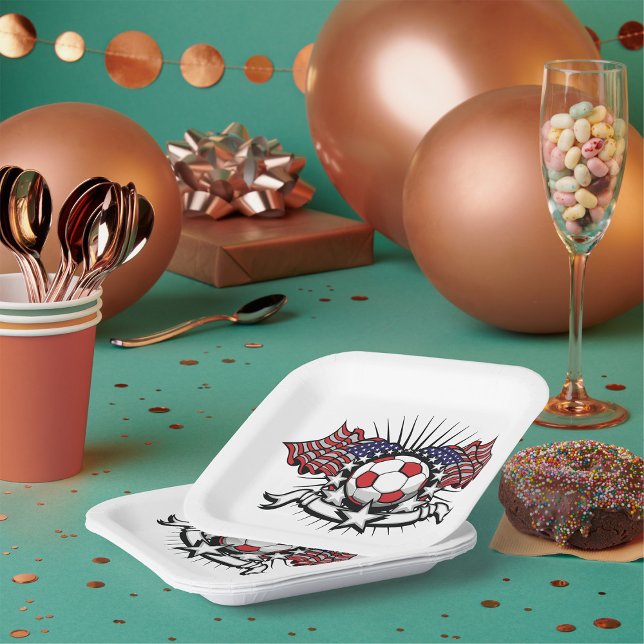 Patriotic American Soccer Design USA Flag Football Paper Plate (Creator Uploaded)