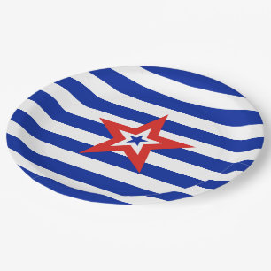 Patriotic American Star on Blue and White Stripes Paper Plate