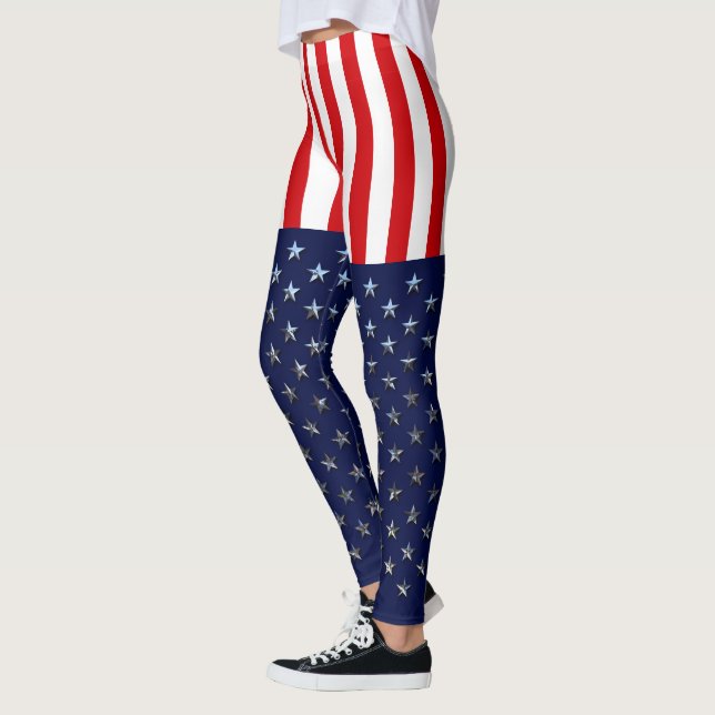Patriotic American Stars And Stripes Leggings (Left)