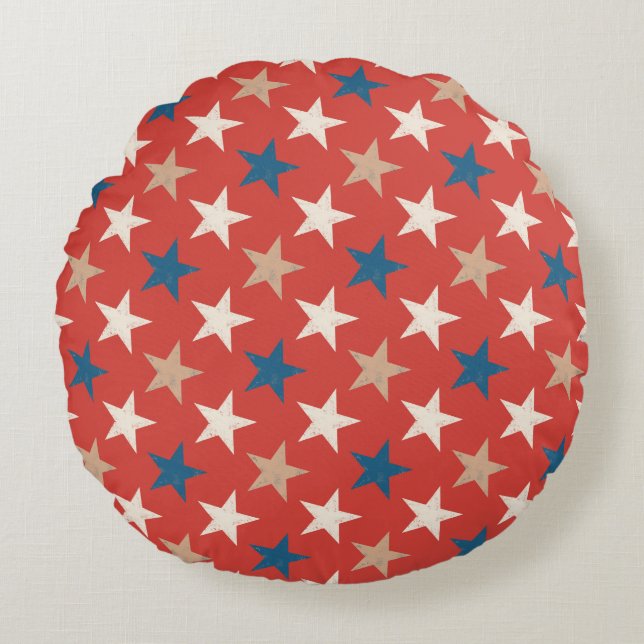 Patriotic American Stars pattern Round Cushion (Front)