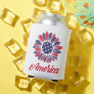Patriotic American Sunflower  Can Cooler
