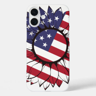 Patriotic American Sunflower iPhone 16 Plus Case