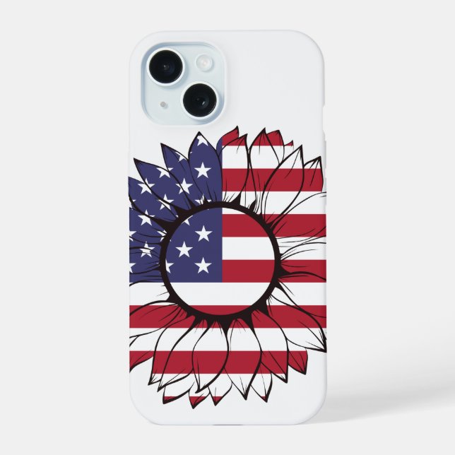 Patriotic American Sunflower iPhone 15 Case (Back)