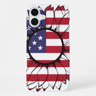 Patriotic American Sunflower iPhone 16 Plus Case