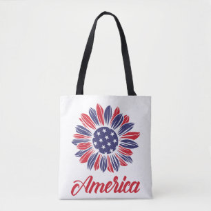 Patriotic American Sunflower Tote Bag