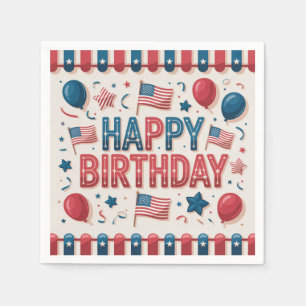Patriotic American Themed Happy Birthday Greeting Napkin