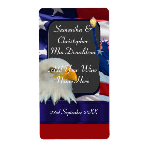 Patriotic American themed wedding wine bottle