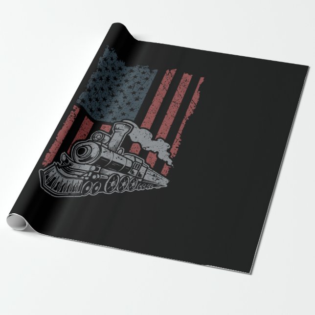 Patriotic American Train Steam Locomotive Driver Wrapping Paper (Unrolled)