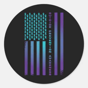 Patriotic American Us Flag Suicide Prevention Awar Classic Round Sticker