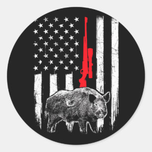 Patriotic American Usa Flag - Boar Hunting Wild Ho Classic Round Sticker