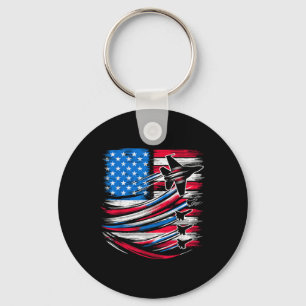 Patriotic American Usa Flag Fighter Jets 4th Of Ju Key Ring