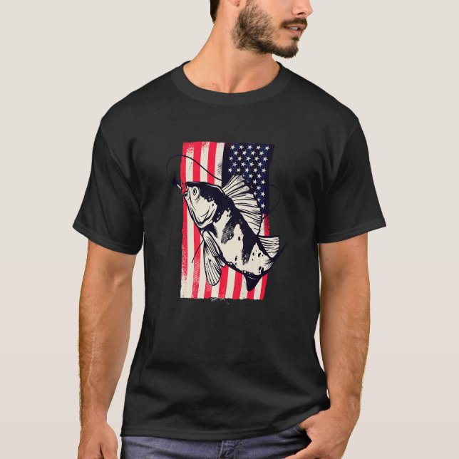 Patriotic American Usa Flag Fishing July 4th For W T-Shirt (Front)
