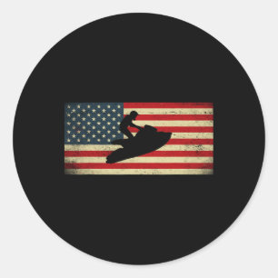 Patriotic American Usa Flag Jet Skiing Jet Ski Lov Classic Round Sticker