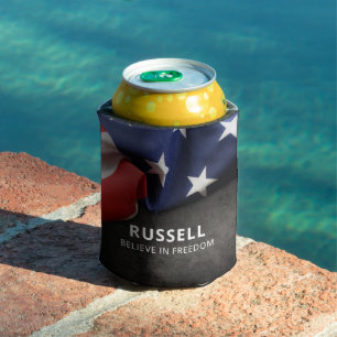 Patriotic American USA Flag Personalised Can Cooler