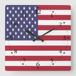 Patriotic American USA Flag Round Clock