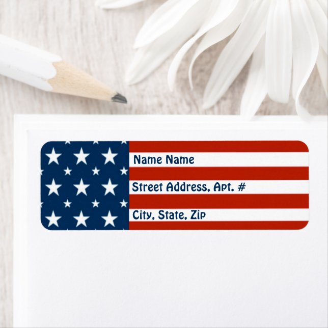 [Patriotic American]  USA Stars & Stripes Flag Return Address Label (Insitu)
