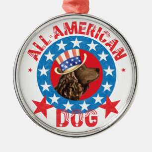 Patriotic American Water Spaniel Metal Tree Decoration