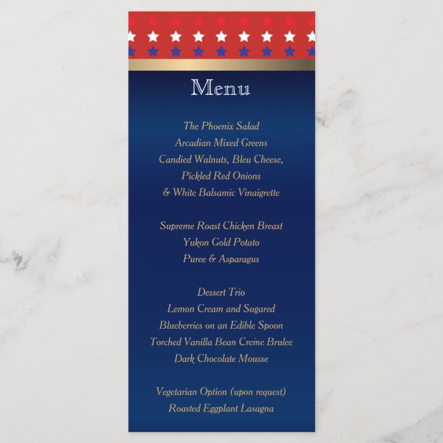 Patriotic American Wedding - Menu (Front)