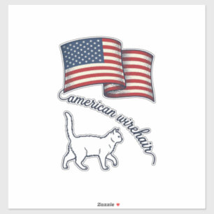 Patriotic American Wirehair Cat Vintage Design_1