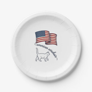 Patriotic American Wirehair Cat Vintage Design_1 Paper Plate