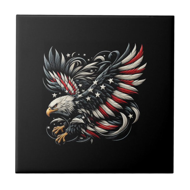 Patriotic American With Eagle And USA Flag Ceramic Tile (Front)